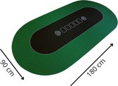 Pokermat - speelkleed - kaartmat - poker - rubber mat - royal groen - ovaal 180 x 90 cm - incl. oprol koker - incl. draagtas - waterafstotend - antislip - 2 tot 9 pers.