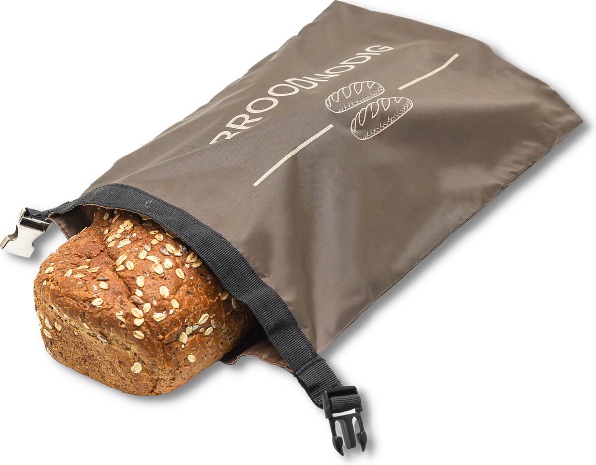 Broodnodig® - Herbruikbare Broodzak (44x30cm) – 100% RPET – Broodzakken Voor Zelfgebakken Brood – Broodtrommel – Thuisbakker - Diepvrieszak - Brooddoos – Donkerbruin