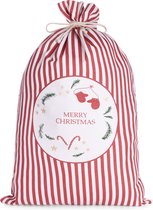 BRUBAKER Kerstzak "Merry Christmas" - Rood Wit - 80 cm Cadeautas - Kerstman Tas Katoen met Koord voor Cadeaus