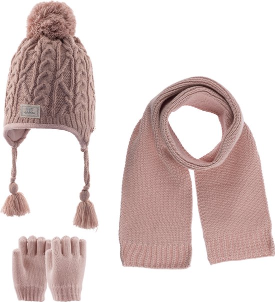 Kitti 3-Delig Winter Set | Muts (Beanie) met Fleecevoering - Sjaal - Handschoenen | 1-4 Jaar Meisjes | K23160-04-04 | Powder Pink