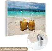 MuchoWow® Glasschilderij 60x40 cm - Schilderij acrylglas - Kokosnoten Caribisch strand - Foto op glas - Schilderijen