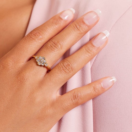 Lucardi - Bague femme en acier plaqué or fleur vintage blanc - Ring - Acier - Doré - 18 / 57 mm