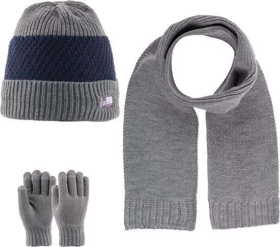Kitti 3-Delig Winter Set | Muts (Beanie) met Fleecevoering - Sjaal - Handschoenen | 4-8 Jaar Jongens | K23170-12-03 | Medium Grey
