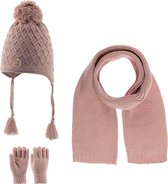 Kitti 3-Delig Winter Set | Muts (Beanie) met Fleecevoering - Sjaal - Handschoenen | 4-8 Jaar Meisjes | K23170-06-04 | Powder Pink