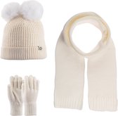 Kitti 3-Delig Winter Set | Muts (Beanie) met Fleecevoering - Sjaal - Handschoenen | 9-15 Jaar Meisjes | K23180-01-01 | Cream