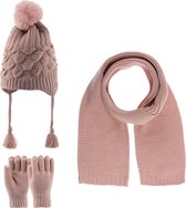 Kitti 3-Delig Winter Set | Muts (Beanie) met Fleecevoering - Sjaal - Handschoenen | 4-8 Jaar Meisjes | K23170-08-04 | Powder Pink