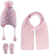 Kitti 3-Delig Winter Set | Muts (Beanie) met Fleecevoering - Sjaal - Handschoenen | 4-8 Jaar Meisjes | K23170-08-03 | Pink