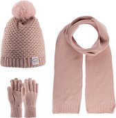 Kitti 3-Delig Winter Set | Muts (Beanie) met Fleecevoering - Sjaal - Handschoenen | 9-15 Jaar Meisjes | K23180-02-03 | Powder Pink