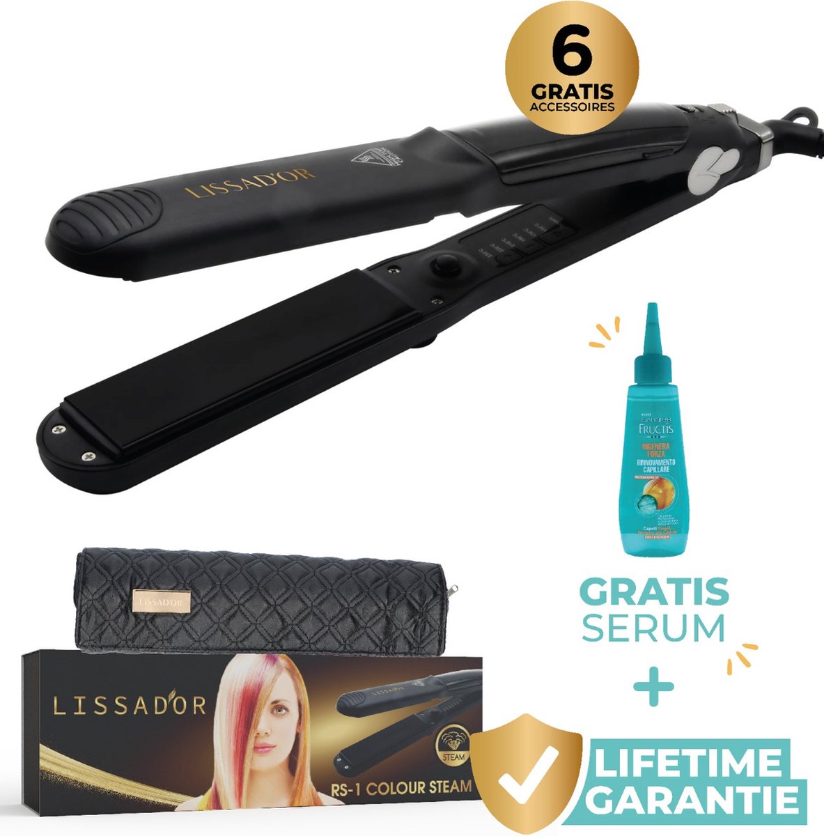 Lissad'or Professionele Steampod 3.0 Stijltang Krultang Stoomstijltang Inclusief 8 Accessoires Speciaal voor Geverfd Haar