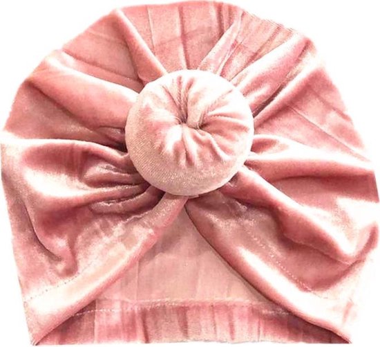 New Age Devi - "Baby Oud Roze Velvet Haarbandje - Tulband: Een Prachtige Accessoire voor je Kleintje"