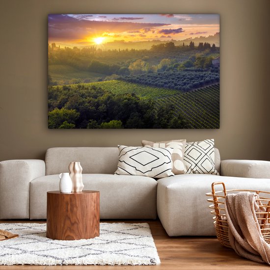 Tableau Toile Toscane - Paysage - Soleil - 150x100 cm - Décoration murale