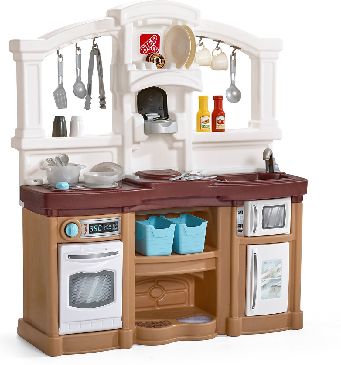 Step2 Fun with Friends Speelkeuken Bruin - Elektronische kookplaat - Incl. 23-delige accessoire-set