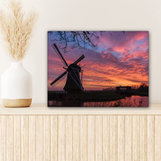 Moulin à vent pendant un lever de soleil toile 2cm 40x30 cm - petit - Tirage photo sur toile (Décoration murale salon / chambre)