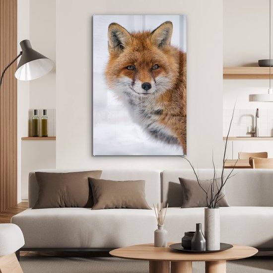 Peinture sur Verre - Renard - Portrait - Neige - 80x120 cm - Peintures Plexiglas