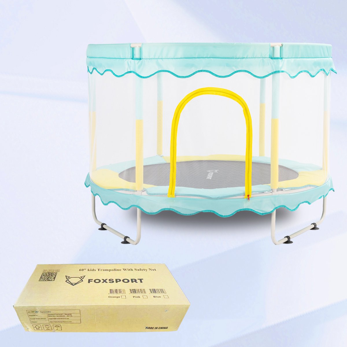 FOXSPORT Kinder Trampoline - Trampoline met Elastieken - Outdoor - Buitenspeelgoed - Trampoline met veiligheidsnet - 110 cm Veiligheidsnet - 150 cm - Blauw — afbeelding 8