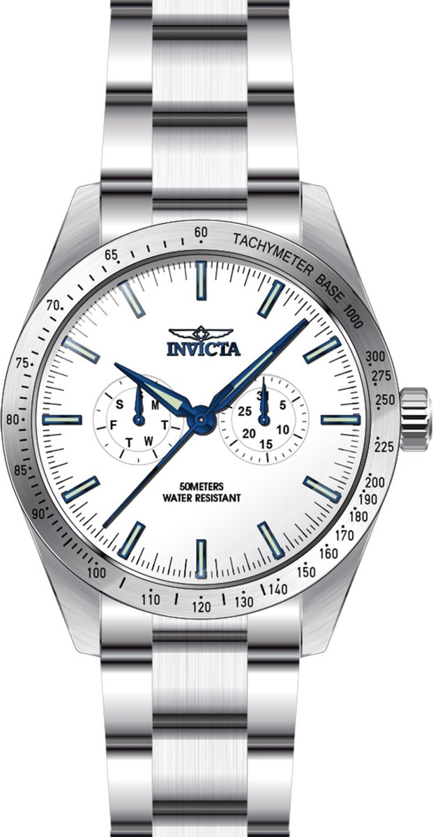 Invicta Specialty 45975 Heren Horloge - Waterdicht - Analoog - Quartz Uurwerk - Roestvrij Staal met witte Wijzerplaat - 44mm