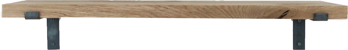 GoudmetHout - Massief eiken wandplank - 180 x 25 cm - Licht Eiken - Inclusief industriële plankdragers L-vorm Geen Coating - lange boekenplank