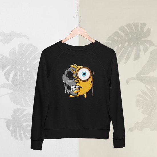 Feel Free - Halloween Sweater - Smiley: Gezicht Met Monocle - Maat M - Kleur Zwart