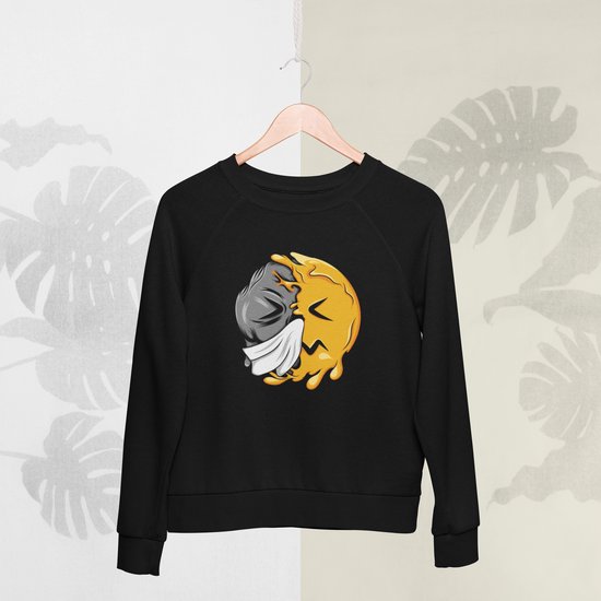 Feel Free - Halloween Sweater - Smiley: Niezend gezicht - Maat M - Kleur Zwart
