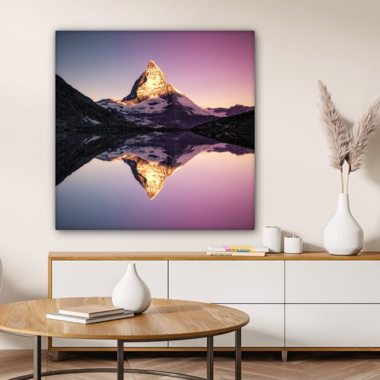 Cervin au lever du soleil de Riffelsee en Suisse Toile 90x90 cm - Tirage photo sur toile (Décoration murale salon / chambre)