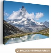 Canvas Schilderij Zwitserse Matterhorn in de middag naast de Riffelsee in Zermatt - 120x80 cm - Wanddecoratie