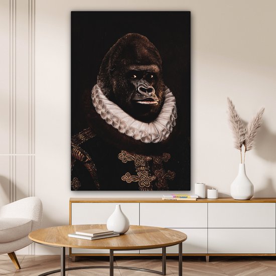Adapté du vieux maître Adriaen Thomasz avec tête de singe 90x140 cm - Tirage photo sur toile (Décoration murale salon / chambre)