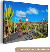 Canvas Schilderij Een cactustuin op Lanzarote - 30x20 cm - Wanddecoratie