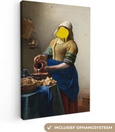 Peintures sur toile - Het Melkmeisje du vieux maître Johannes Vermeer avec une goutte de peinture jaune - 20x30 cm - Décoration murale