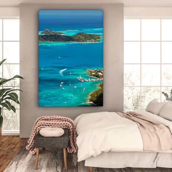 Caribbean Harbor Canvas 120x180 cm - Tirage photo sur toile (Décoration murale salon / chambre) XXL / Grand format!
