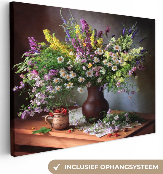 Toile Peinture Fleurs - Tableau - Nature Morte - 160x120 cm - Décoration murale XXL