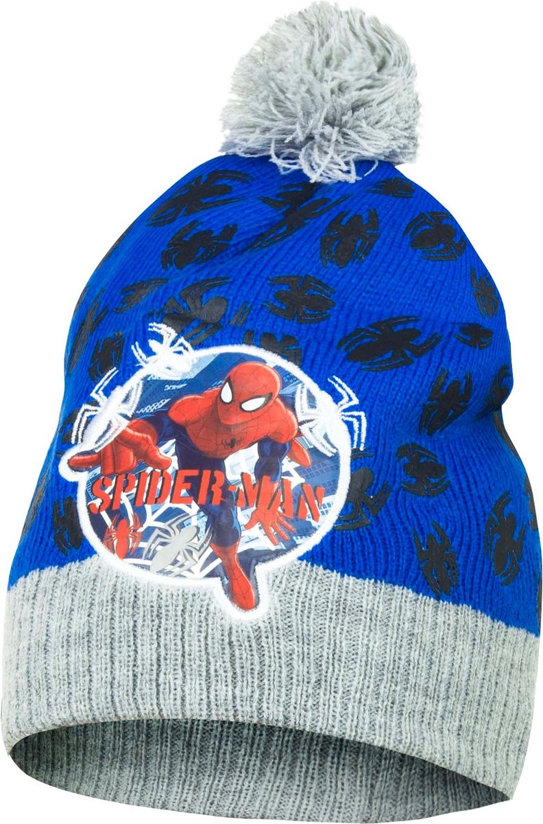 Marvel Spiderman Muts - blauw/grijs - maat 54 cm (± 4-8 jaar)