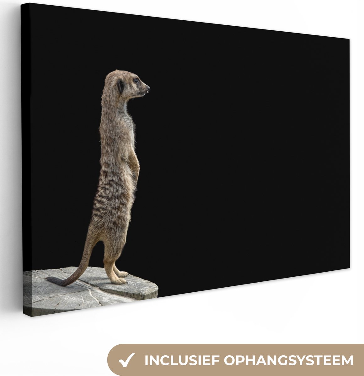 Canvas Schilderij Stokstaartje - Wilde dieren - Zwart - 90x60 cm - Wanddecoratie op Prijzenvolger.com