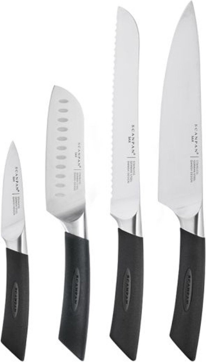 Scanpan - Messen set - SAX - 4-Delig - 1x Koksmes 1x Broodmes 1x Santoku mes 1x Schilmesje
