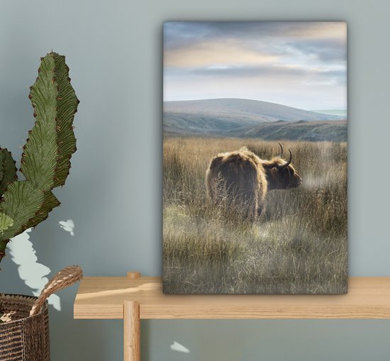Peinture sur toile Highlanders écossais - Brouillard - Herbe - 20x30 cm - Décoration murale