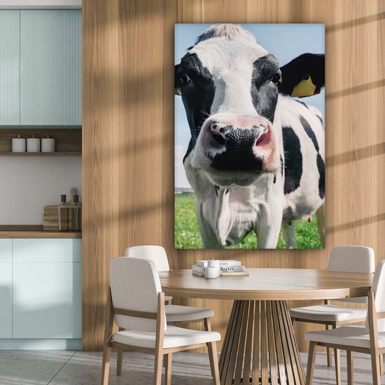 Toile - Vache - Zwart et blanc - Gros plan - Nature - Animal - Peinture sur toile vache - Décoration murale - 90x140 cm