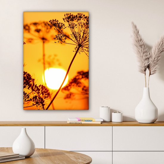 OneMillionCanvasses - Toile - Peinture - Soleil - Plantes - Oranje - Horizon - Photo sur toile - Toile - 40x60 cm - Décoration murale