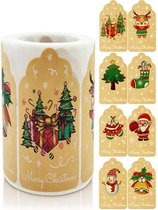 Kerst / Merry Christmas - Kraft - Naamstickers - Feestdagen - Naam Sluitzegel | 8 assorti | Stickers - Envelop sticker - Kaart | Cadeau – Gift – Cadeauzakje - DH collection