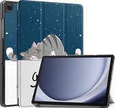 Hoes Geschikt voor Samsung Galaxy Tab A9 Hoes Book Case Hoesje Trifold Cover - Hoesje Geschikt voor Samsung Tab A9 Hoesje Bookcase - Kat