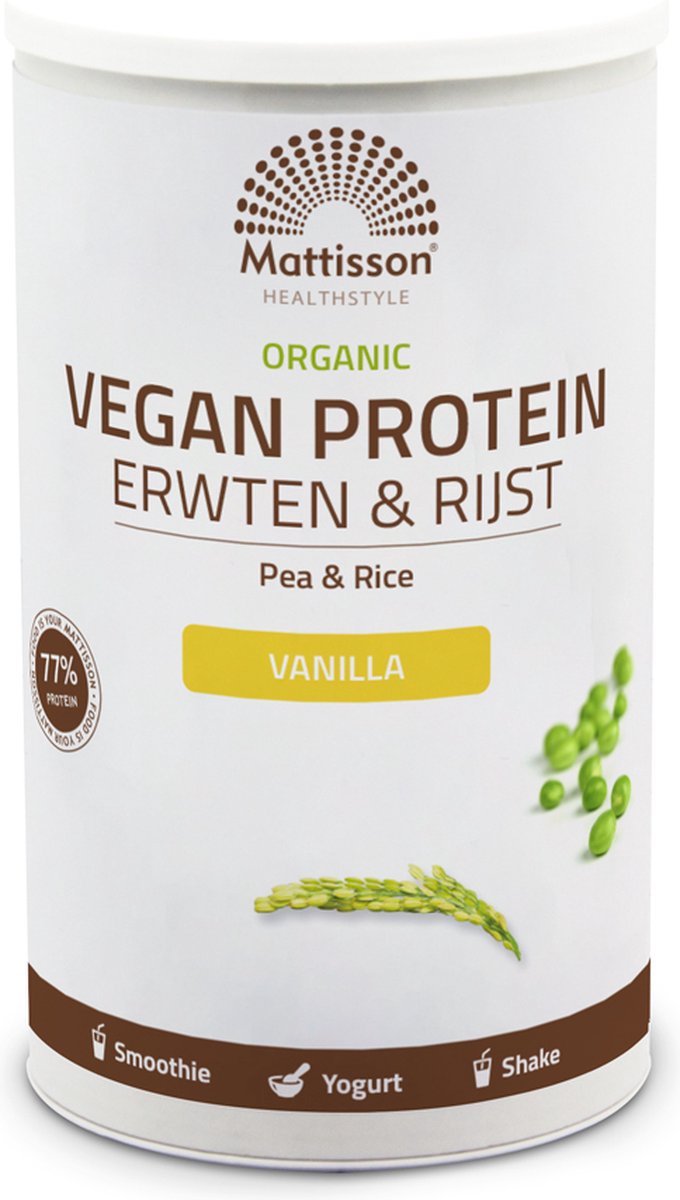 Goedkoopste Mattisson - Biologisch Vegan Proteïne Poeder - Eiwitpoeder - Erwten & Rijst - Vanille - 500 Gram