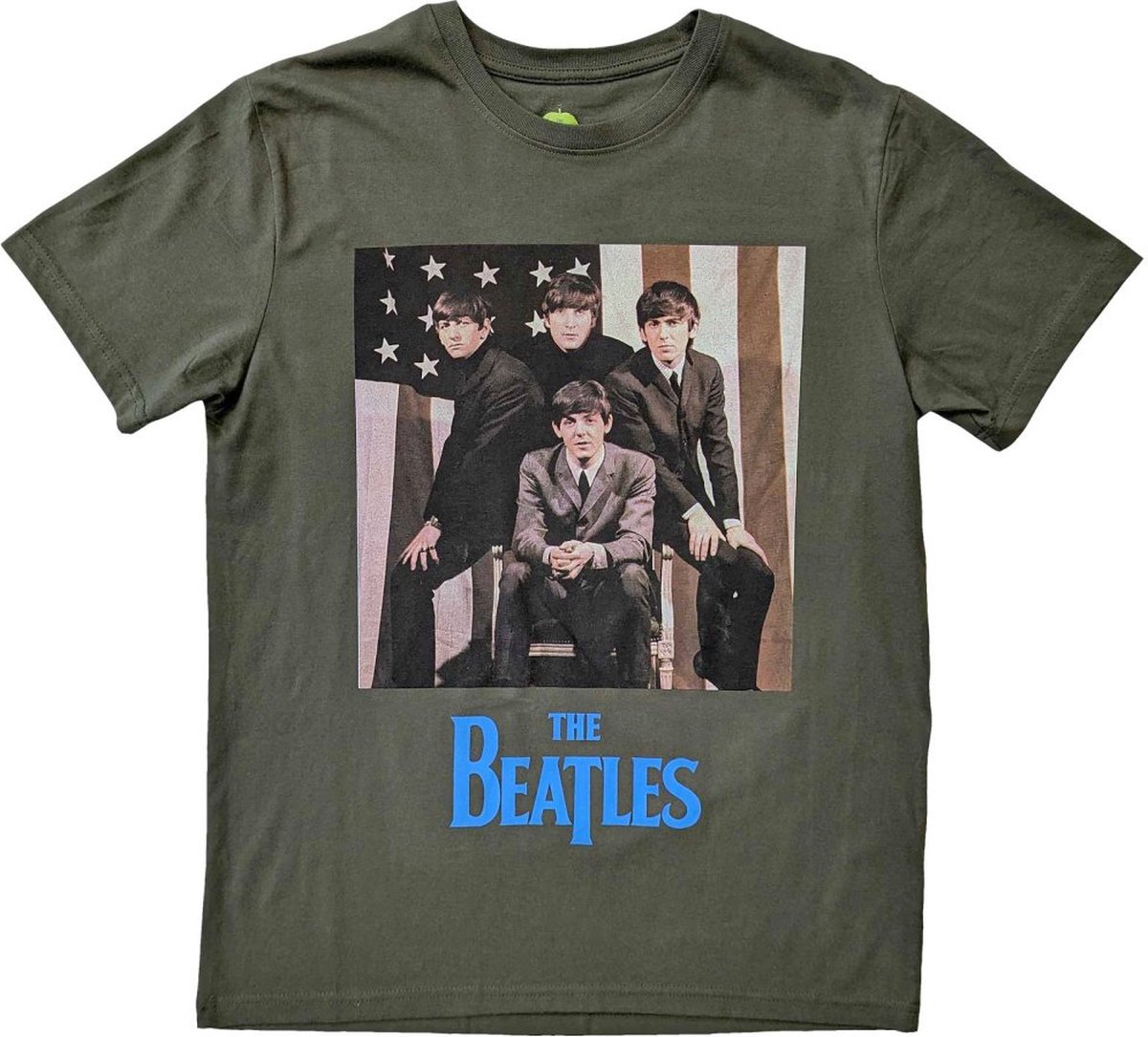 The Beatles - US Flag Photo Heren T-shirt - L - Groen