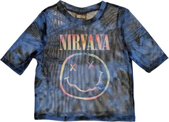 Nirvana - Crop top Pastel Happy Face - XXS - Blauw