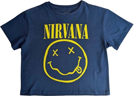 Nirvana - Haut Crop top Yellow Happy Face Flower Sniffin - 2XL - Blauw