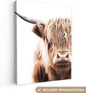 Schotse hooglander - Koe - Wit - Canvas - 60x80 cm - Wanddecoratie