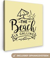 Canvas Schilderij Strand - Parasol - Quotes - 50x50 cm - Wanddecoratie