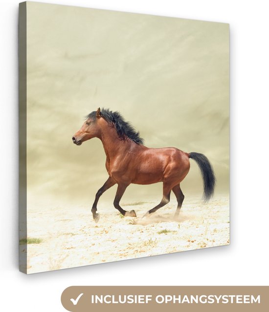 Canvas Schilderij Paard - Stof - Zand - 20x20 cm - Wanddecoratie