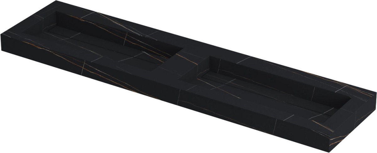 INK® Pitch wastafel in keramische slab dubbel met drain en front en side skirts zonder kraangaten 180x45x9cm, lauren black mat