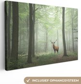 Schilderij Natuur - Hert - Bos - Bomen - Canvas - 120x80 cm - Muurdecoratie