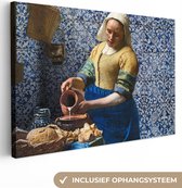 Canvas Schilderij Melkmeisje - Delfts Blauw - Vermeer - Schilderij - Oude meesters - 30x20 cm - Wanddecoratie