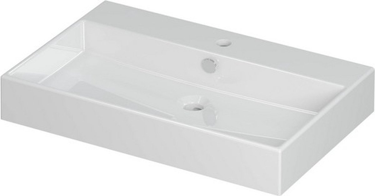 INK® Unlimited wastafel porselein met 1 kraangat, 70x45x11cm, glans wit