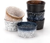 Keramische braadpan- en soufflékopjes Set van 6 mini-porseleinen kommen 100 ml Zen-stijl ovenveilige kopjes/kommen voor puddingen, brulees, soufflés, ijs, dipsauzen, snacks, model BK002